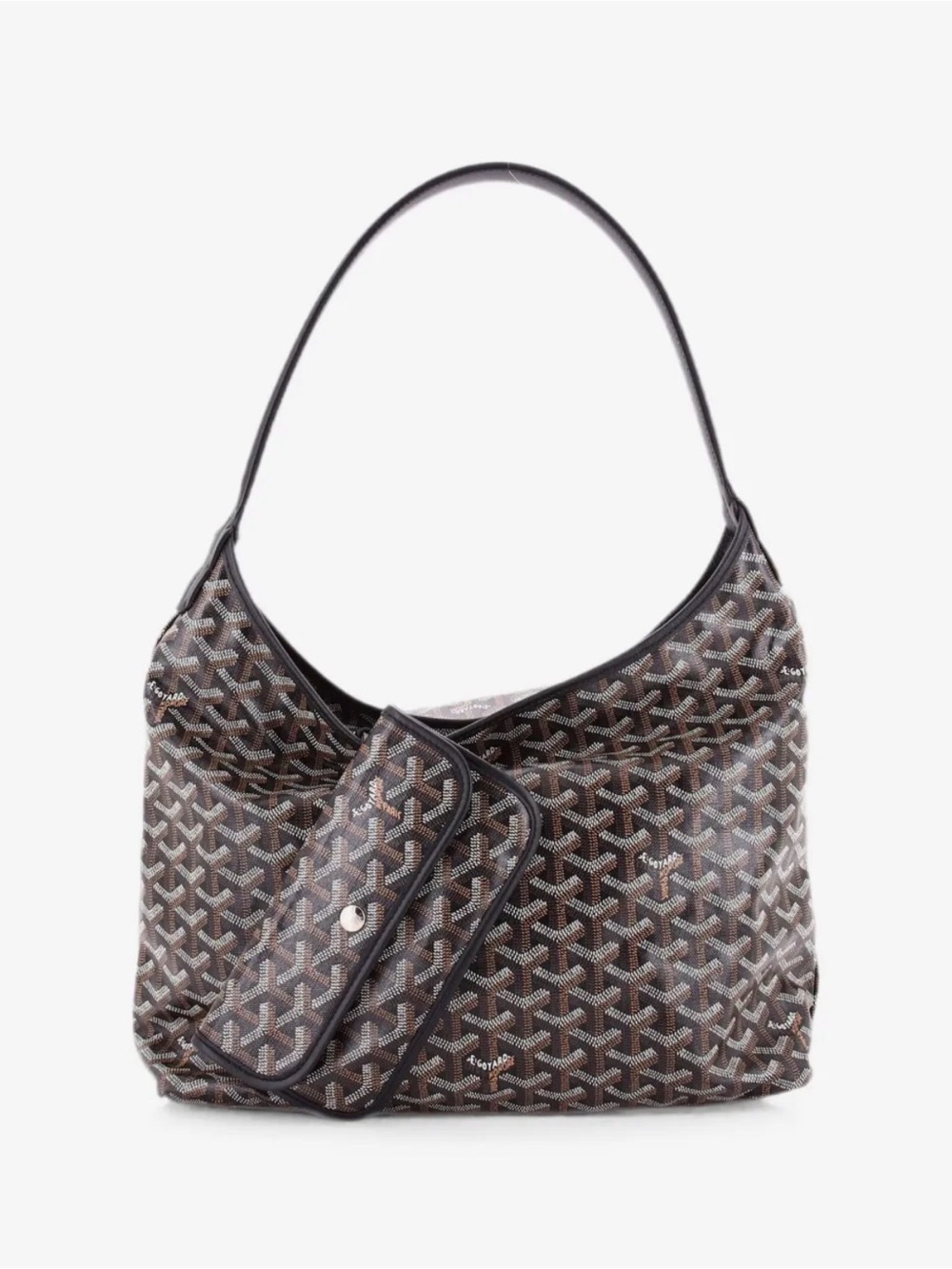 Authentic Goyard Brown Goyardine Canvas Hobo with Top Handle